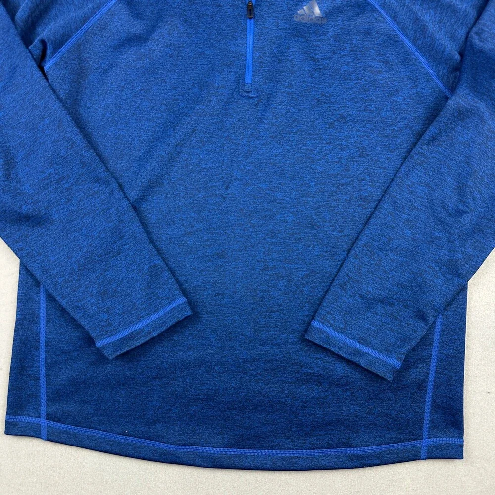 Adidas Sweater Men Extra Large Blue Solid 1/4 Zip Climalite Pullover 3 Logo XL